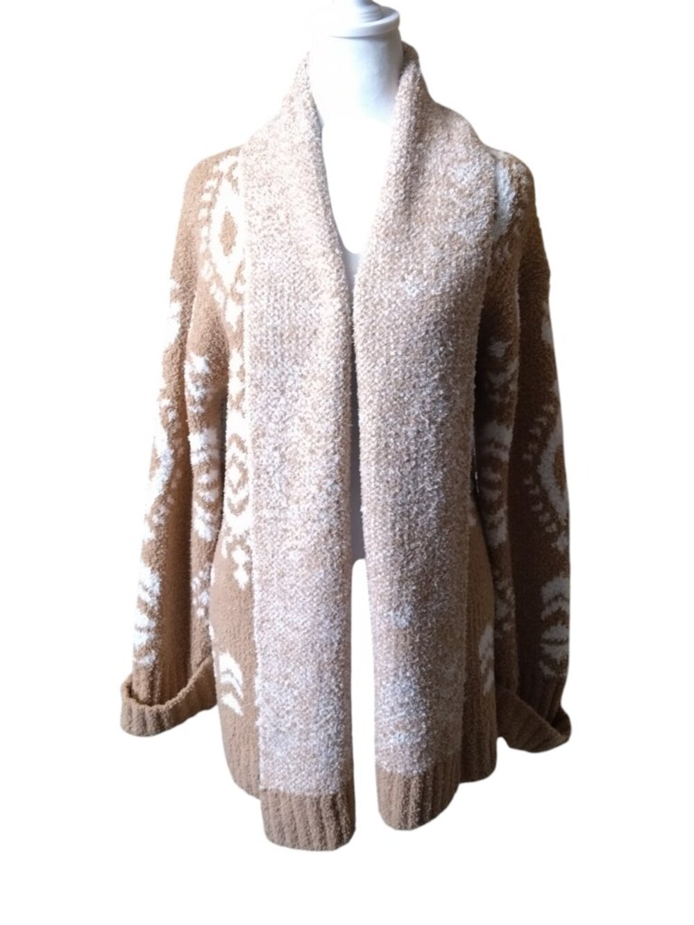 Berkley Jensen Teddy Sherpa Cardigan Size Small Open Front Southwestern Tan